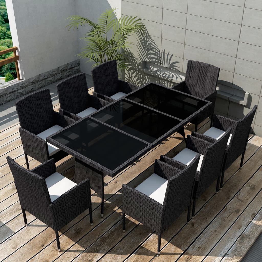 Set da Pranzo da Giardino 9 pz con Cuscini in Polyrattan Nero - homemem39