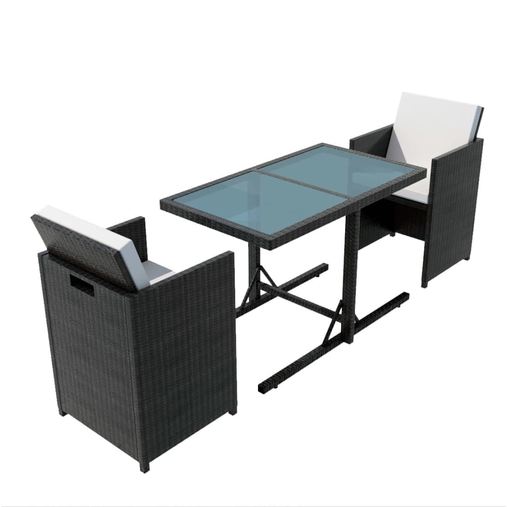 Set da Bistrot 3 pz con Cuscini in Polyrattan Nero | homemem39