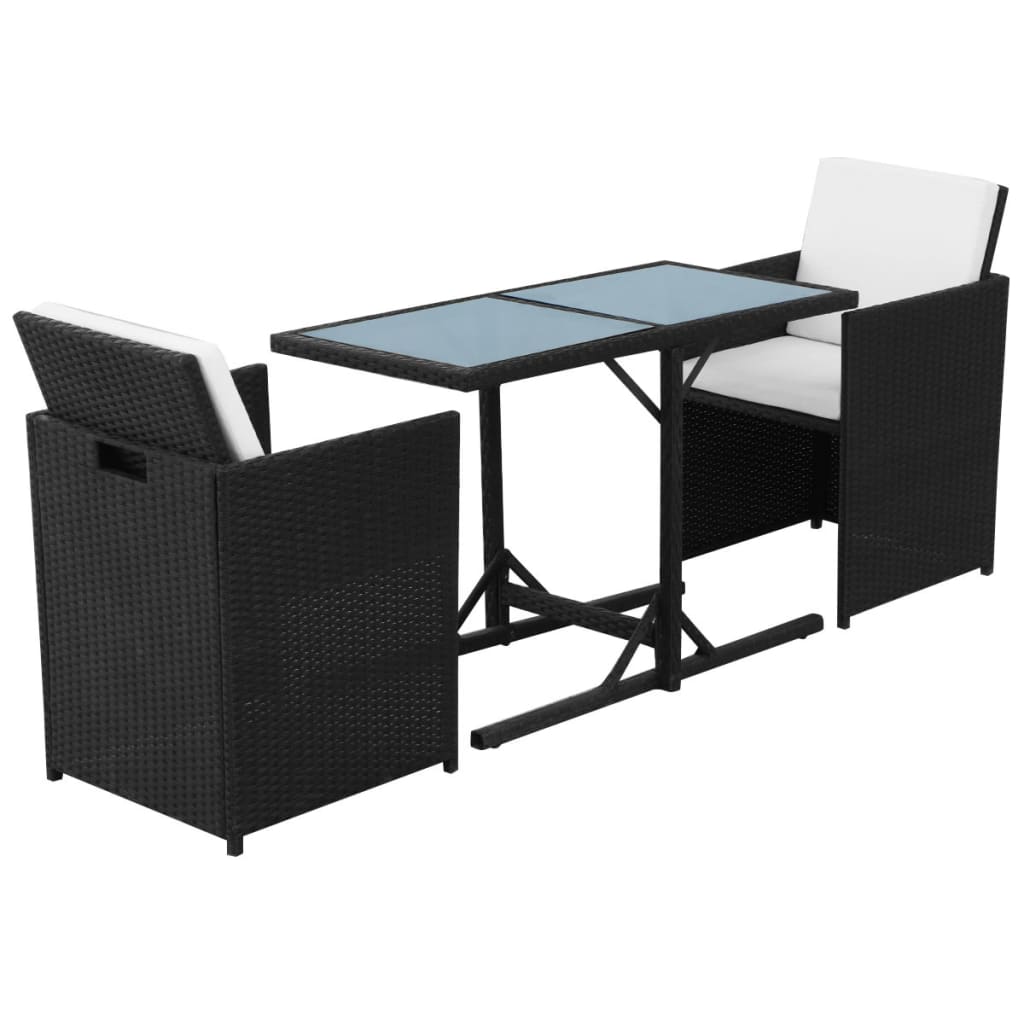 Set da Bistrot 3 pz con Cuscini in Polyrattan Nero | homemem39