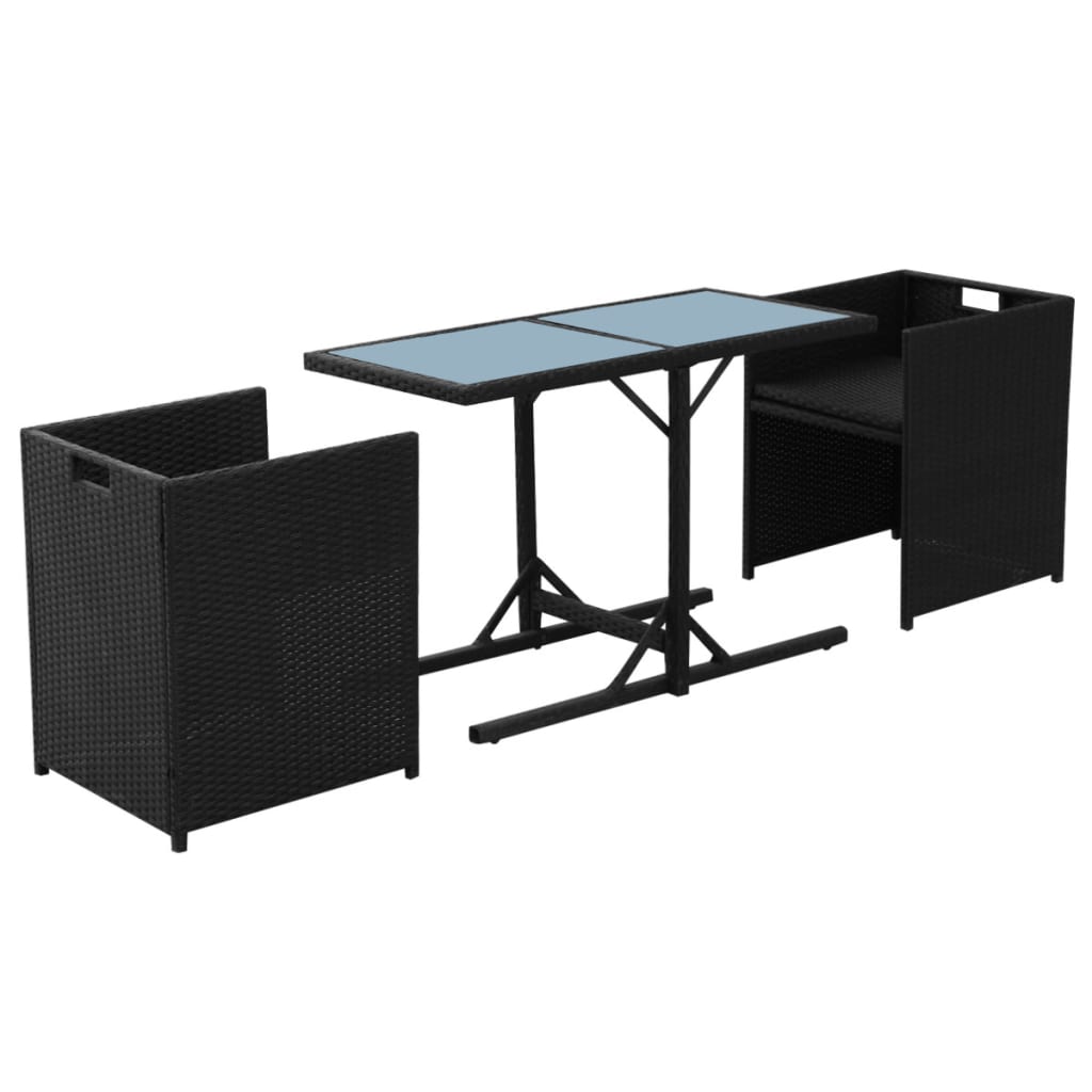 Set da Bistrot 3 pz con Cuscini in Polyrattan Nero | homemem39