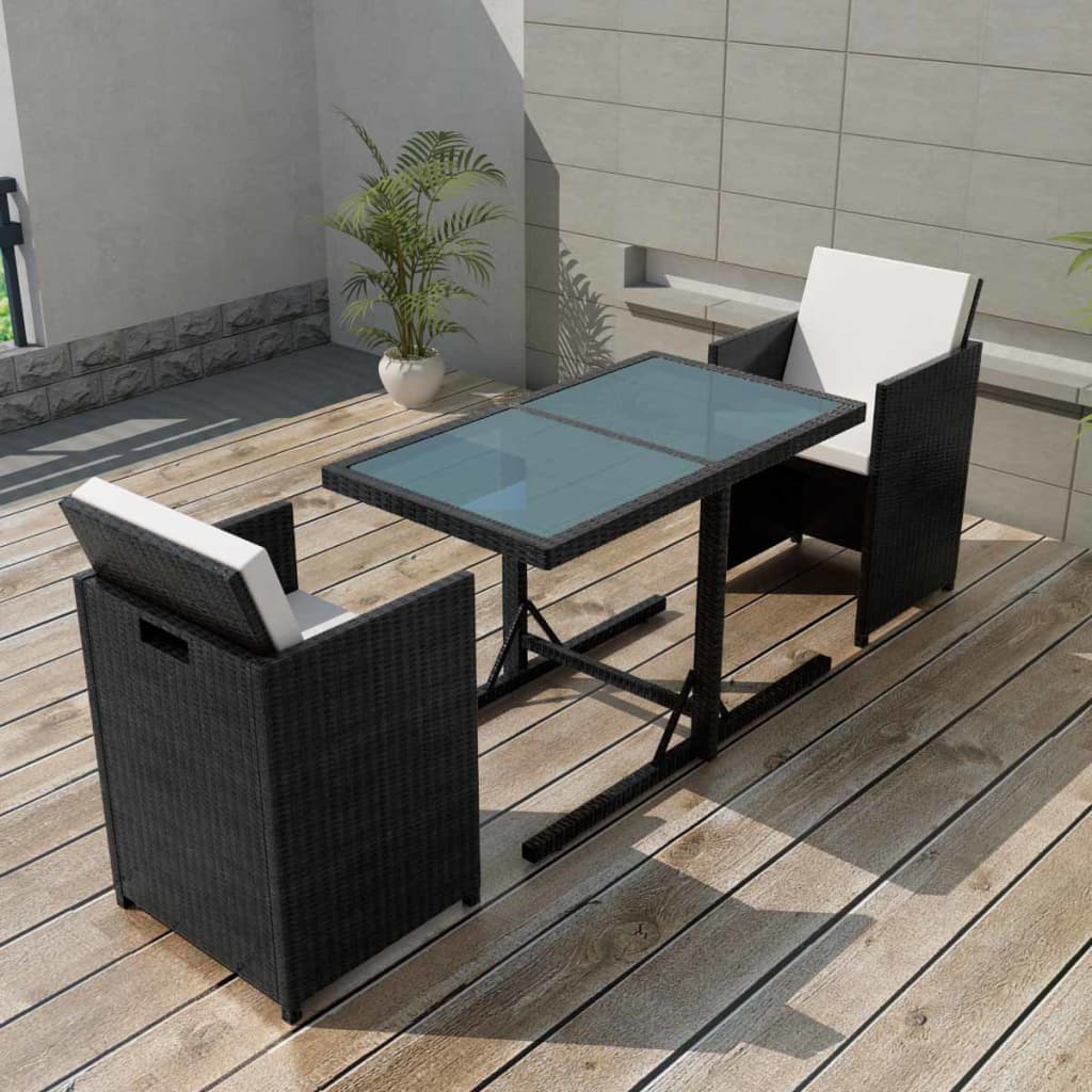 Set da Bistrot 3 pz con Cuscini in Polyrattan Nero | homemem39