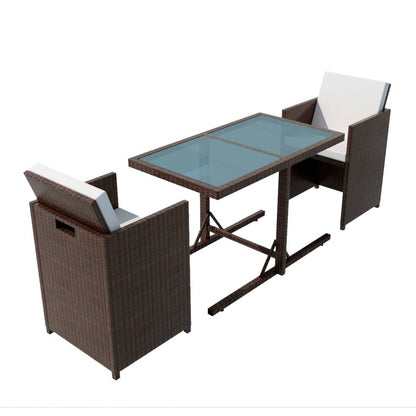 Set da Bistrot 3 pz con Cuscini in Polyrattan Marrone | homemem39