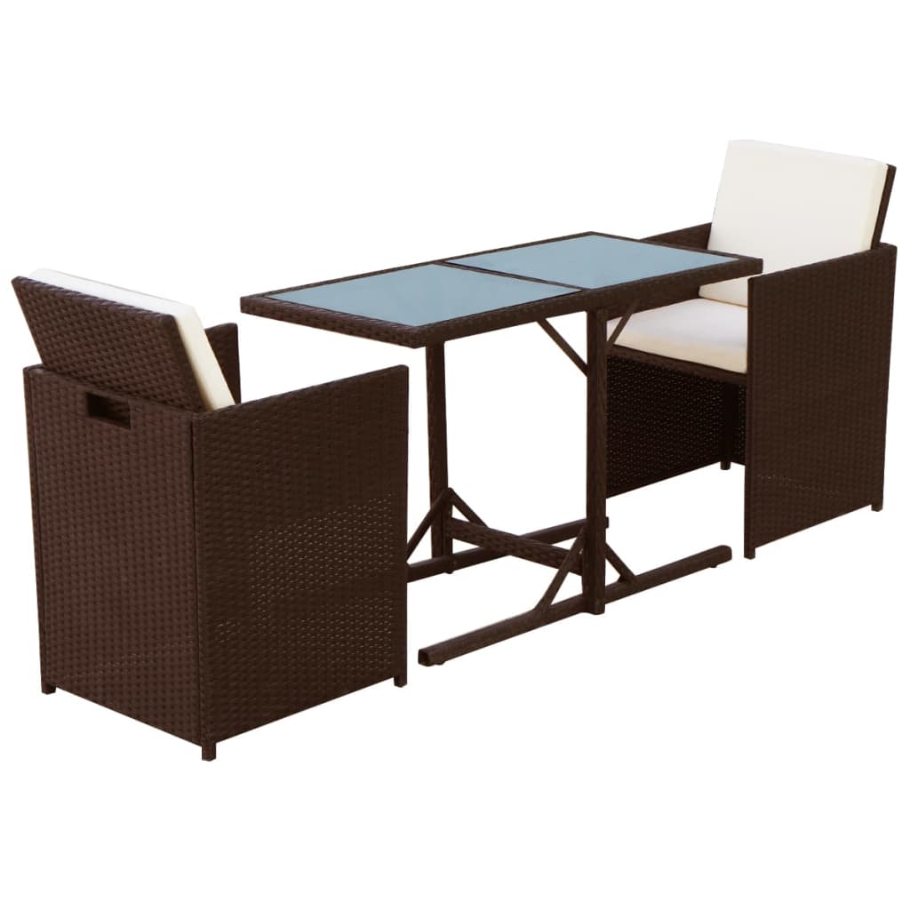 Set da Bistrot 3 pz con Cuscini in Polyrattan Marrone | homemem39