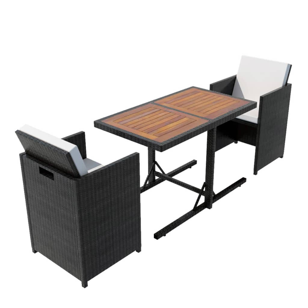 Set da Bistrot 3 pz con Cuscini in Polyrattan Nero | homemem39