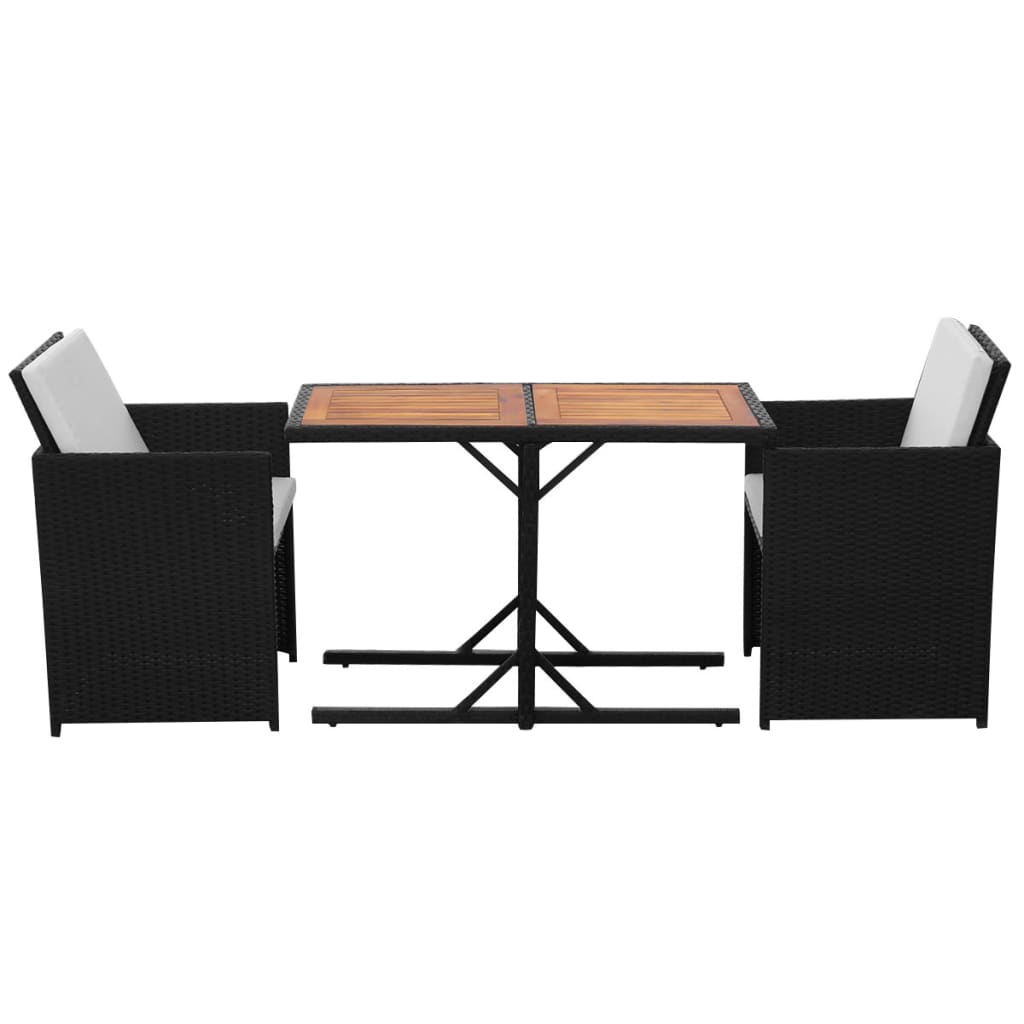 Set da Bistrot 3 pz con Cuscini in Polyrattan Nero | homemem39