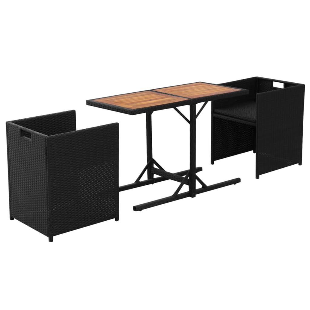 Set da Bistrot 3 pz con Cuscini in Polyrattan Nero | homemem39
