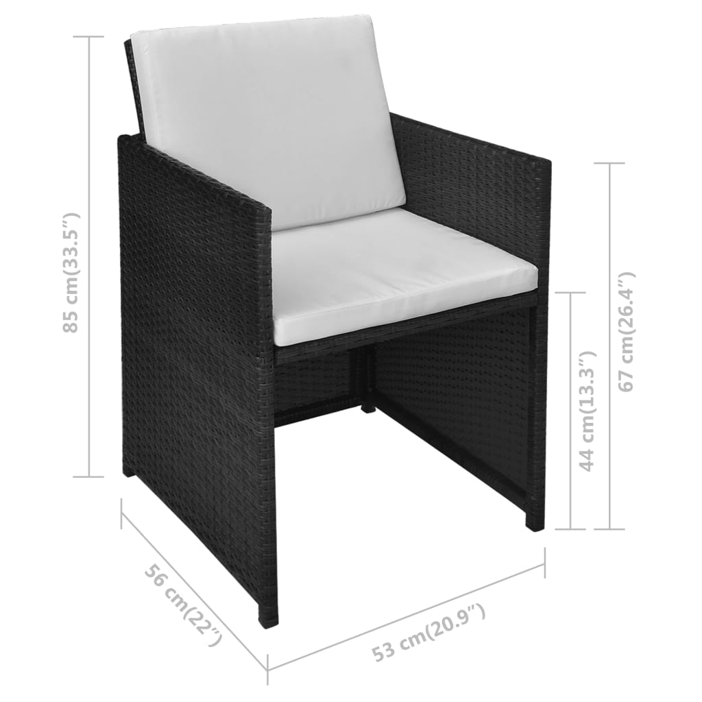 Set da Bistrot 3 pz con Cuscini in Polyrattan Nero | homemem39