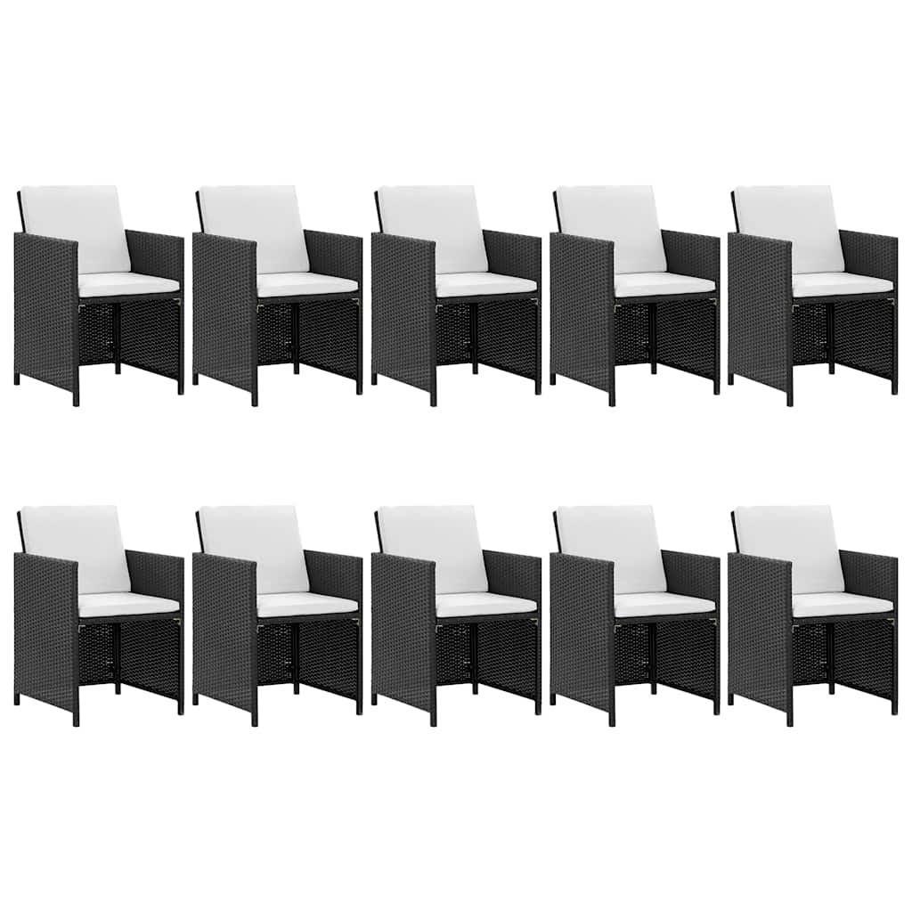 Set da Pranzo da Giardino 11 pz con Cuscini in Polyrattan Nero