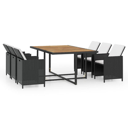 Set da Pranzo da Giardino 11 pz con Cuscini in Polyrattan Nero | homemem39