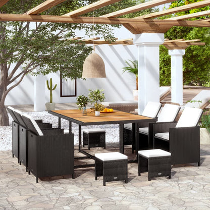 Set da Pranzo da Giardino 11 pz con Cuscini in Polyrattan Nero