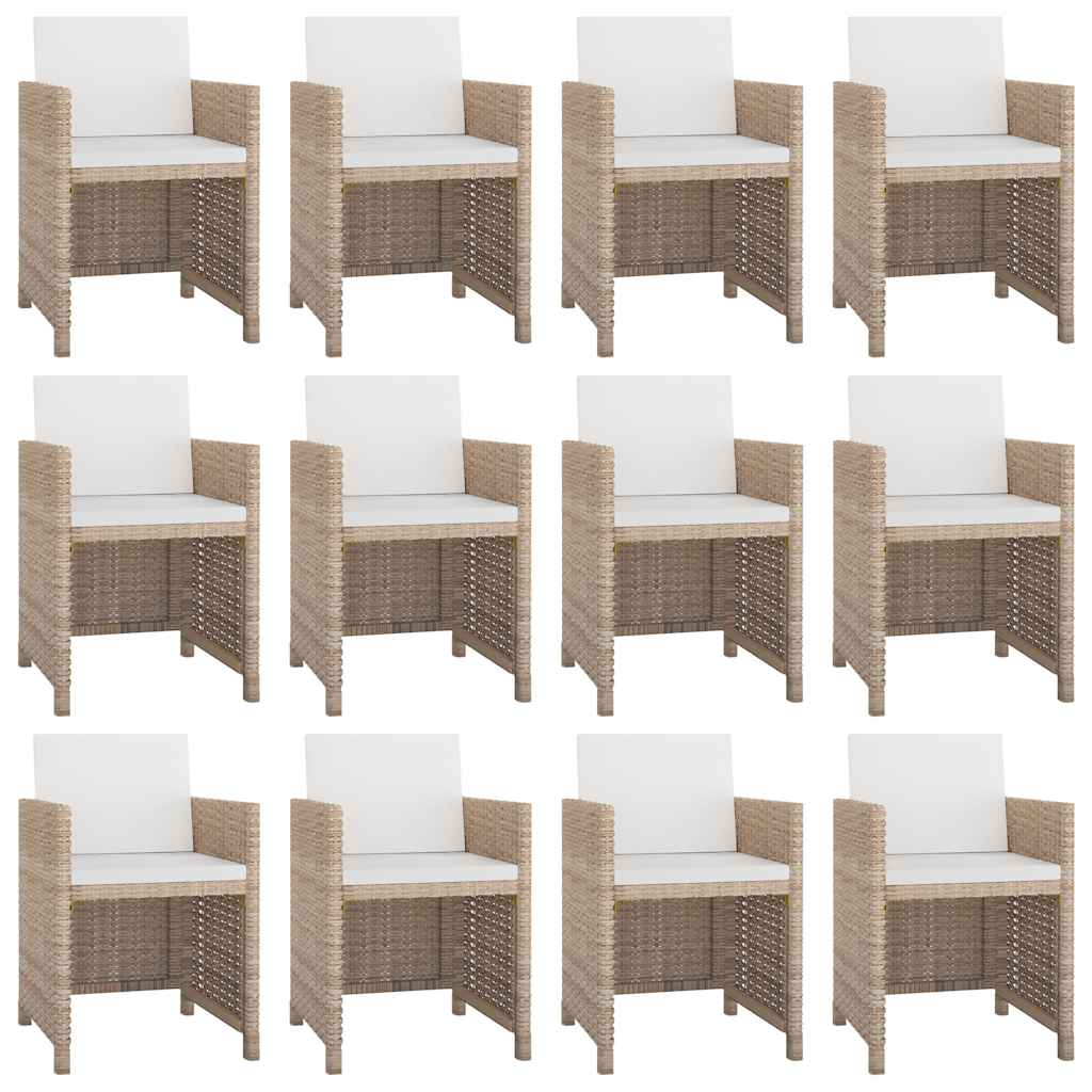 Set da Pranzo da Giardino 13 pz con Cuscini in Polyrattan Beige