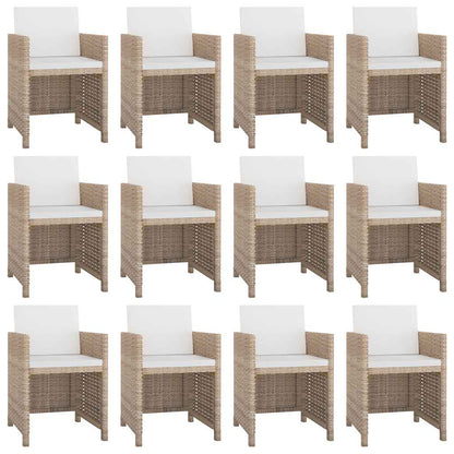 Set da Pranzo da Giardino 13 pz con Cuscini in Polyrattan Beige