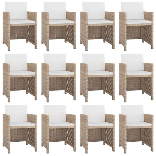 Set da Pranzo da Giardino 13 pz con Cuscini in Polyrattan Beige