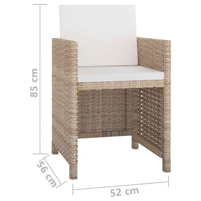 Set da Pranzo da Giardino 13 pz con Cuscini in Polyrattan Beige