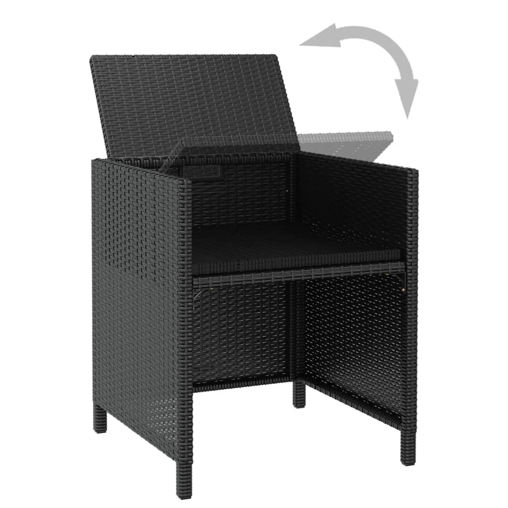 Set da Pranzo da Giardino 13 pz con Cuscini in Polyrattan Nero