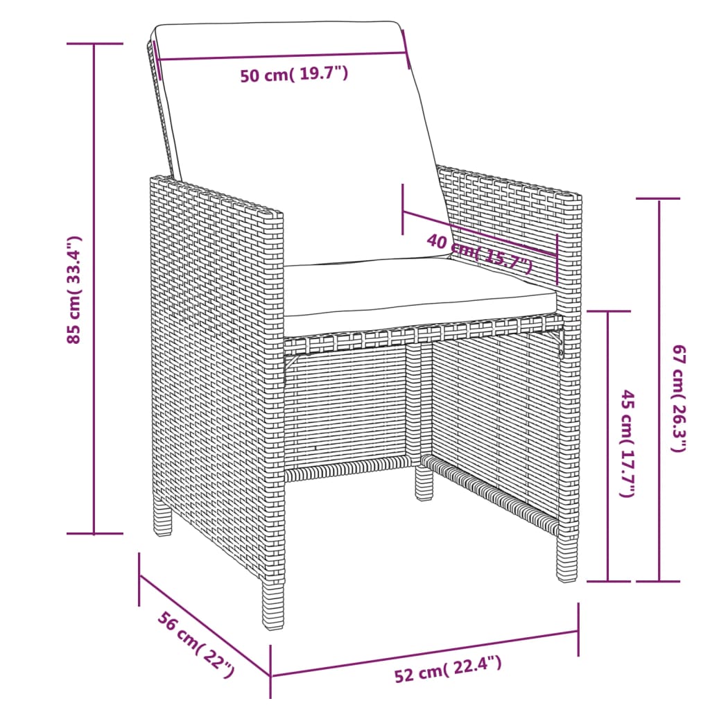 Set da Pranzo da Giardino 13 pz con Cuscini in Polyrattan Nero