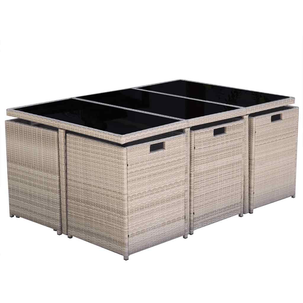 Set da Pranzo da Giardino 11 pz con Cuscini in Polyrattan Beige