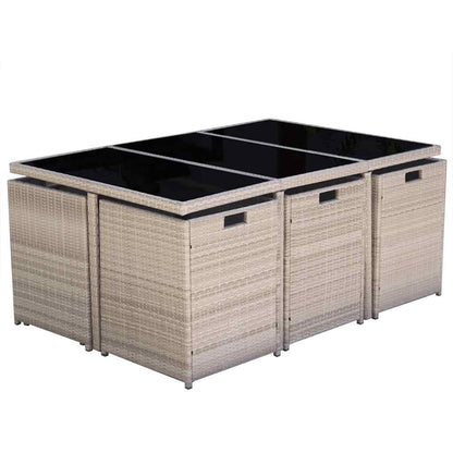Set da Pranzo da Giardino 11 pz con Cuscini in Polyrattan Beige
