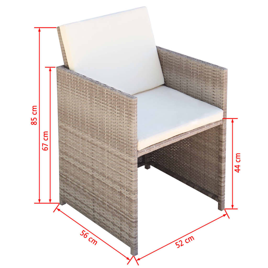 Set da Pranzo da Giardino 11 pz con Cuscini in Polyrattan Beige