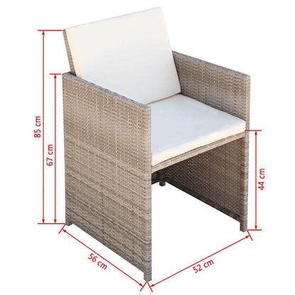Set da Pranzo da Giardino 11 pz con Cuscini in Polyrattan Beige