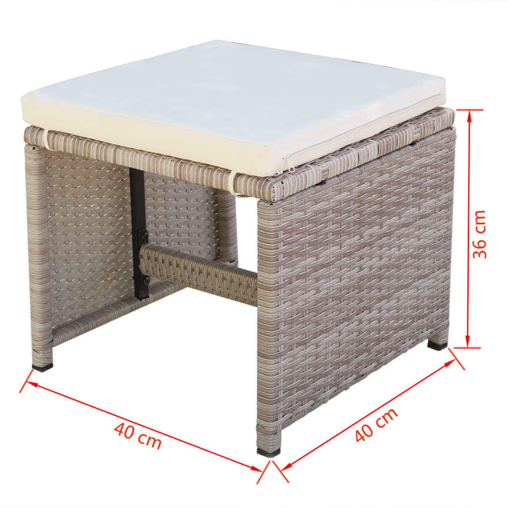 Set da Pranzo da Giardino 11 pz con Cuscini in Polyrattan Beige