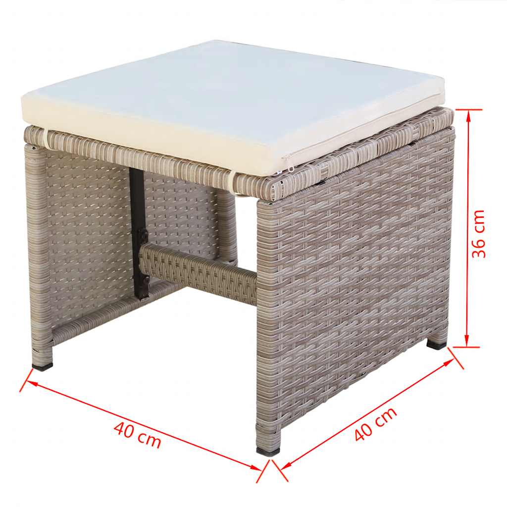 Set da Pranzo da Giardino 11 pz con Cuscini in Polyrattan Beige