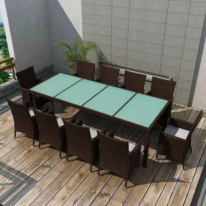 Set da Pranzo da Giardino 11 pz con Cuscini in Polyrattan