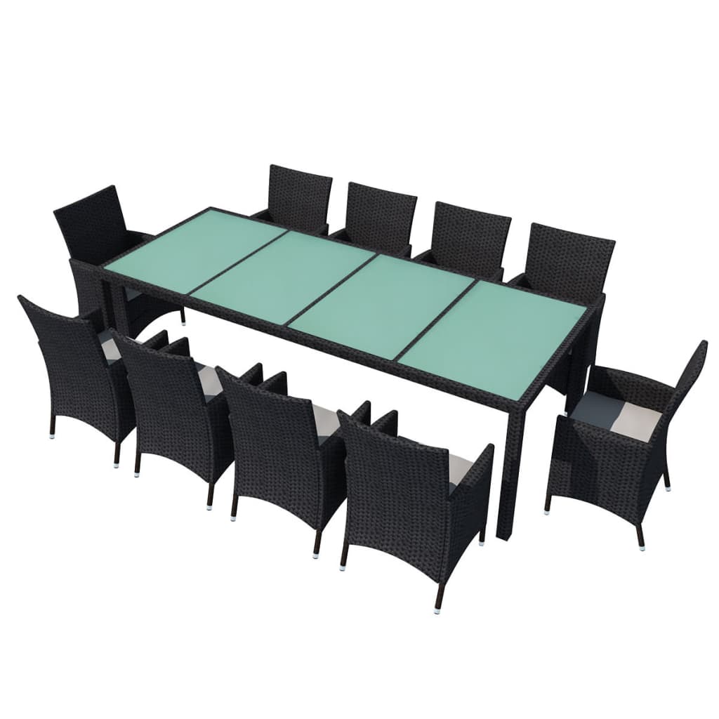 Set da Pranzo da Giardino 11 pz con Cuscini in Polyrattan Nero | homemem39