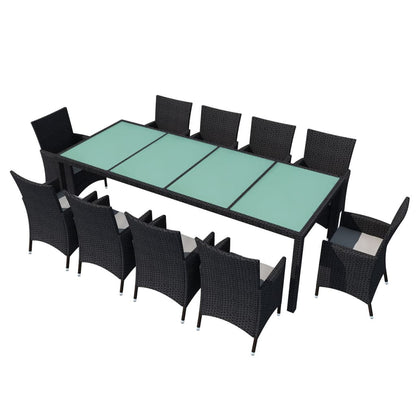 Set da Pranzo da Giardino 11 pz con Cuscini in Polyrattan Nero | homemem39