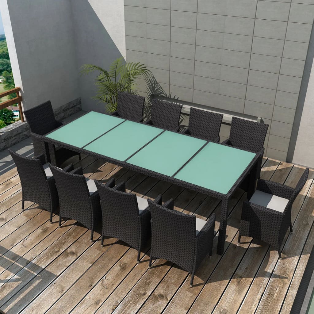 Set da Pranzo da Giardino 11 pz con Cuscini in Polyrattan Nero | homemem39
