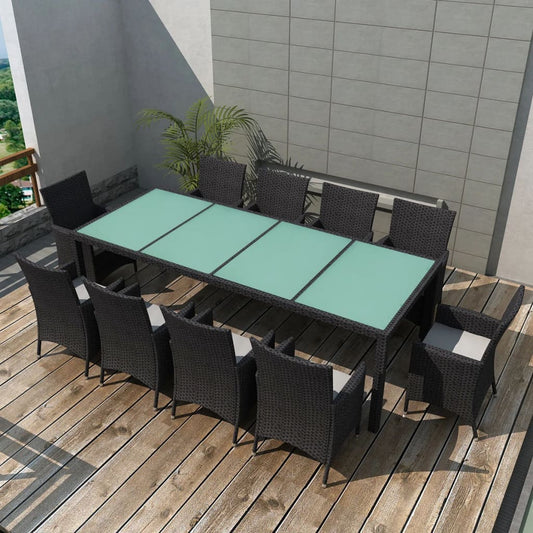 Set da Pranzo da Giardino 11 pz con Cuscini in Polyrattan Nero | homemem39