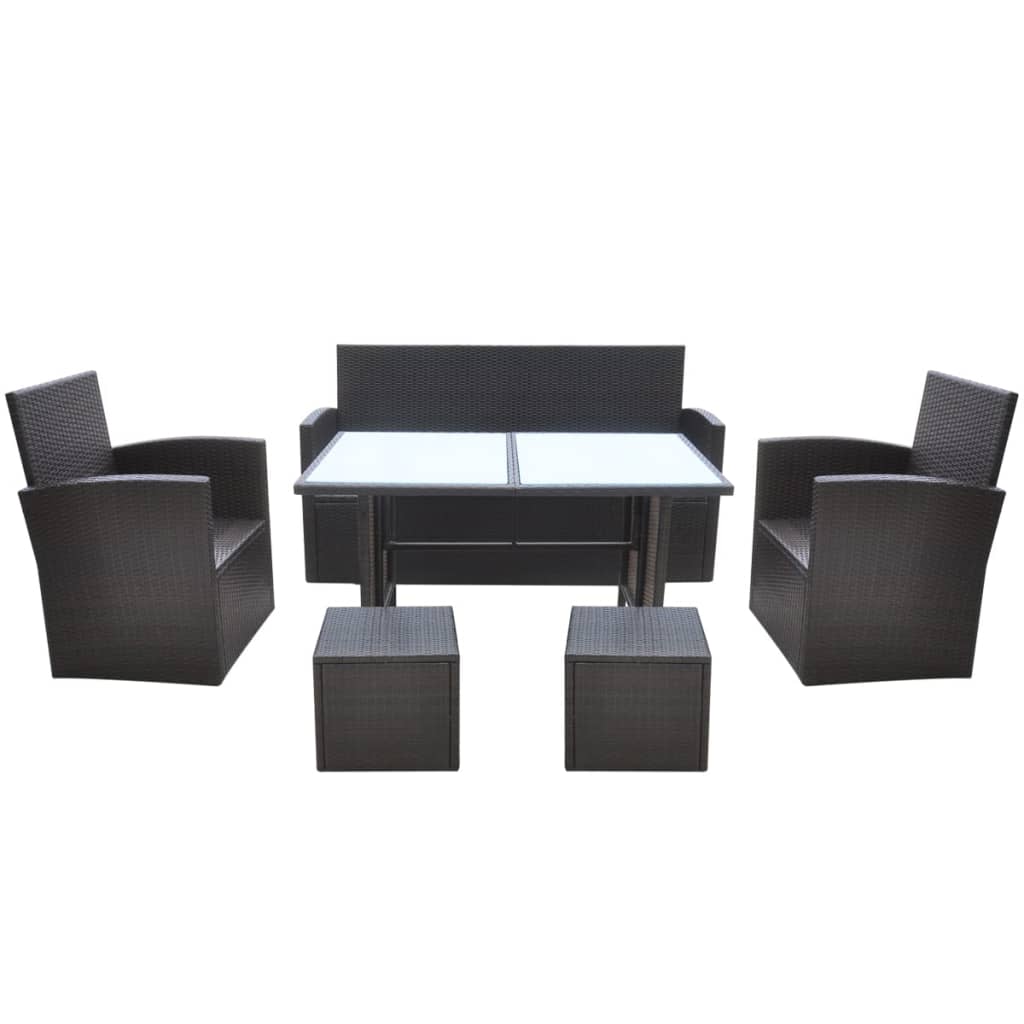 Set da Pranzo da Giardino 6 pz con Cuscini Polyrattan Marrone - homemem39