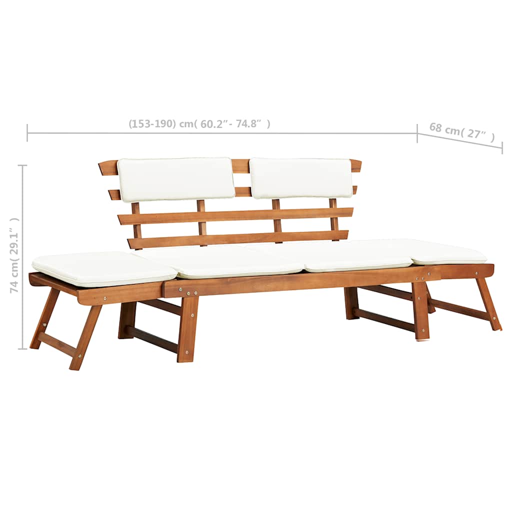 Panca da Giardino con Cuscini 2-in-1 190 cm in Massello Acacia | homemem39