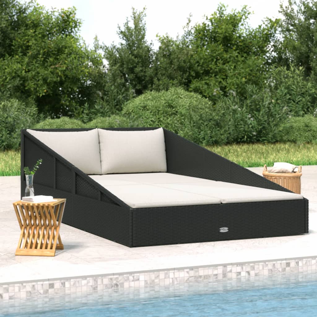 Lettino da Giardino Nero 110x200 cm in Polyrattan | homemem39