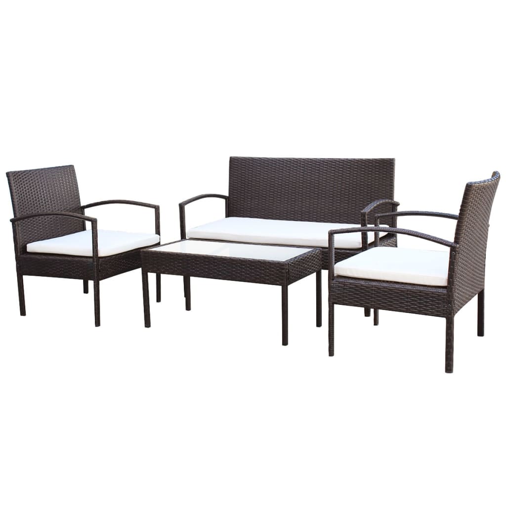 Set Divani da Giardino 4 pz con Cuscini in Polyrattan Marrone - homemem39