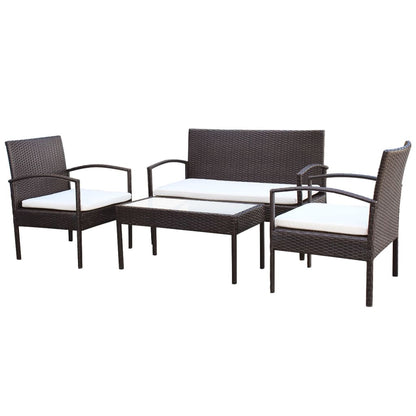 Set Divani da Giardino 4 pz con Cuscini in Polyrattan Marrone - homemem39