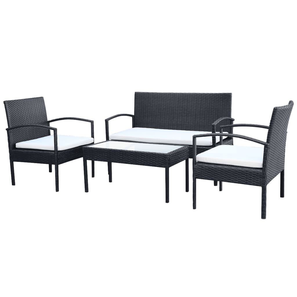 Set Divani da Giardino 4 pz con Cuscini in Polyrattan Nero | homemem39