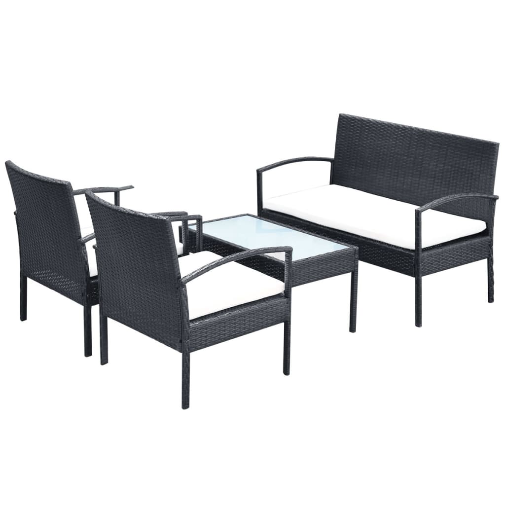 Set Divani da Giardino 4 pz con Cuscini in Polyrattan Nero | homemem39
