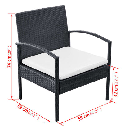 Set Divani da Giardino 4 pz con Cuscini in Polyrattan Nero | homemem39
