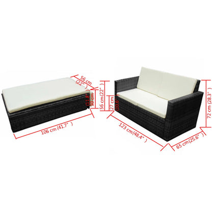 Set Divani da Giardino 2 pz con Cuscini in Polyrattan Nero - homemem39