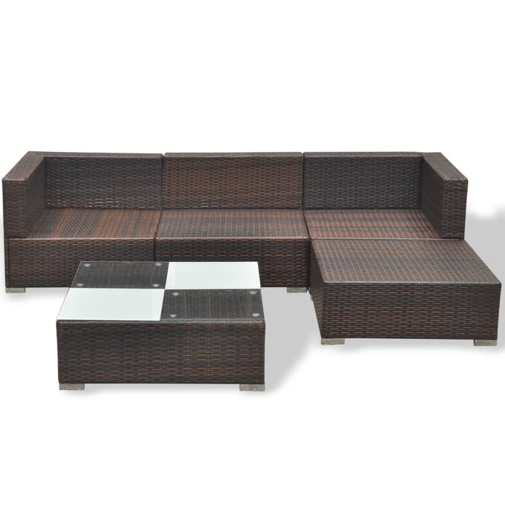 Set Divani da Giardino 5 pz con Cuscini in Polyrattan Marrone - homemem39