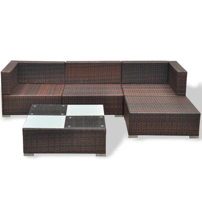 Set Divani da Giardino 5 pz con Cuscini in Polyrattan Marrone - homemem39