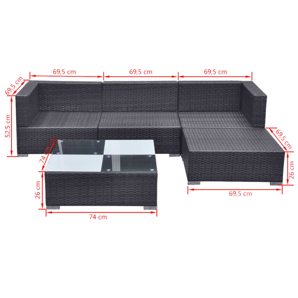 Set Divani da Giardino 5 pz con Cuscini in Polyrattan Nero - homemem39