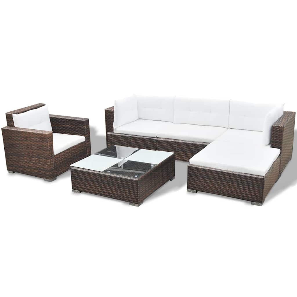 Set Divani da Giardino 6 pz con Cuscini in Polyrattan Marrone - homemem39