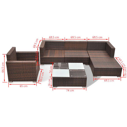 Set Divani da Giardino 6 pz con Cuscini in Polyrattan Marrone - homemem39