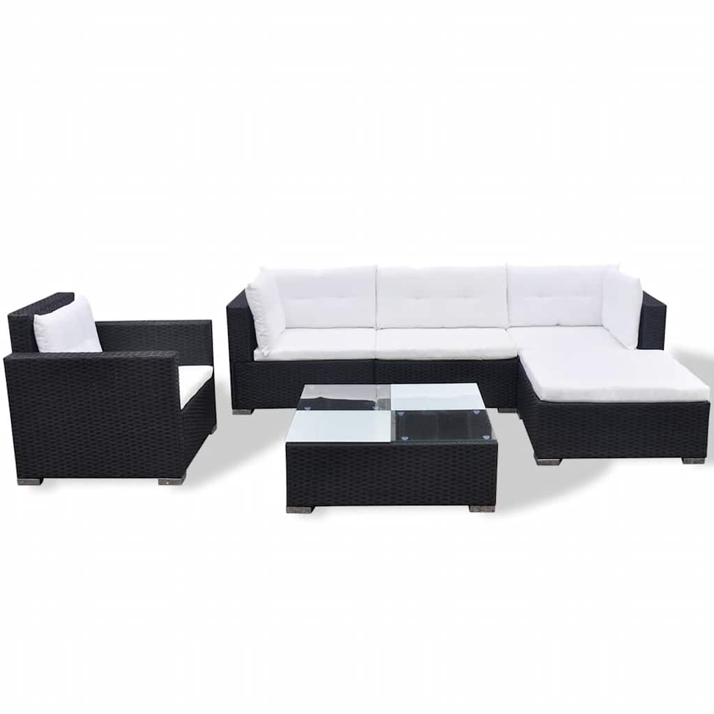 Set Divani da Giardino 6 pz con Cuscini in Polyrattan Nero - homemem39