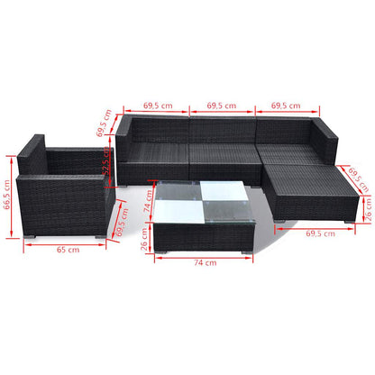 Set Divani da Giardino 6 pz con Cuscini in Polyrattan Nero - homemem39