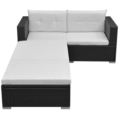 Set Divani da Giardino 3 pz con Cuscini in Polyrattan Nero | homemem39