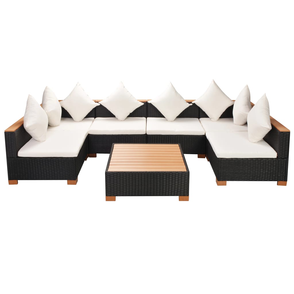 Set Divani da Giardino 7 pz con Cuscini in Polyrattan Nero - homemem39