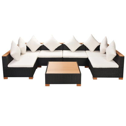 Set Divani da Giardino 7 pz con Cuscini in Polyrattan Nero - homemem39